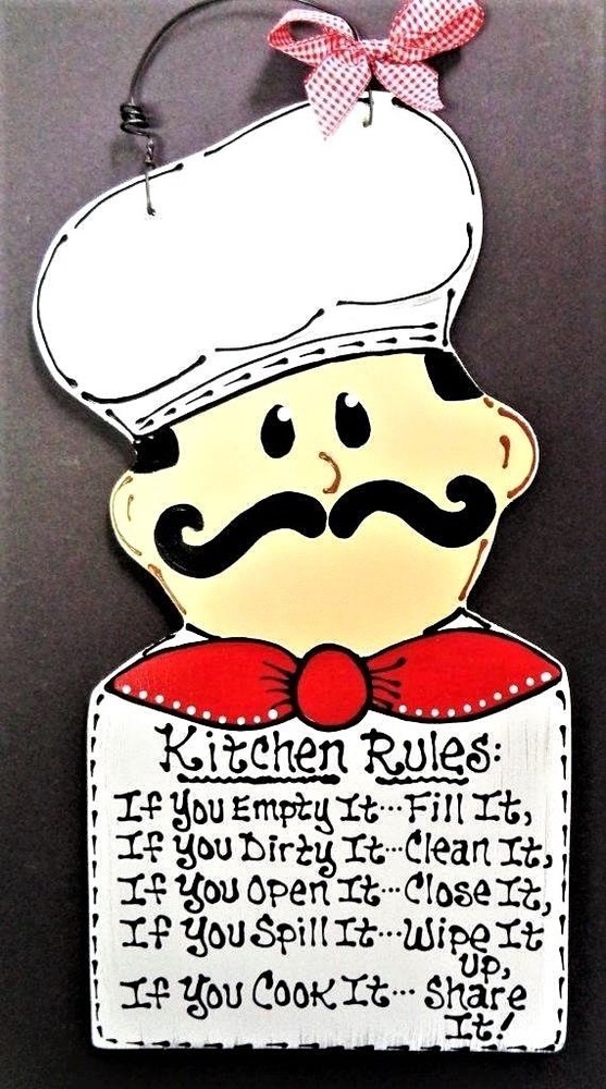 FAT CHEF Kitchen Rules Sign Plaque Bistro Cucina Wall Art Hanger Italian Decor