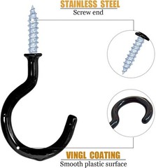 12 Pack Vinyl Coated Ceiling Hooks,Screw-in Mug 1-1/4 Inch, Black