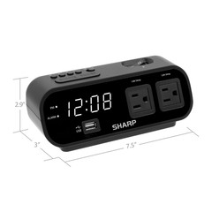 SHARP LED Digital Alarm Clock, 2 AMP fast Charge USB Ports & 2 AC Power Outlets
