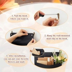 2 Set PU Leather Mail Holder Wall Mount 12.2×10.24 Inch Leather Letter Black