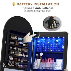Floor Standing Jewelry Cabinet with LED Lights, 360° Rotating Jewelry Organizer
