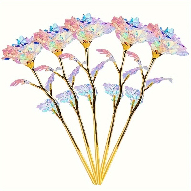 5/10Pcs Rainbow Gold Foil Roses Artificial Forever Flowers Mother’s Day Gift