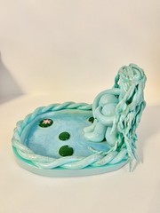 Handmade Trinket Dish Jewelry Holder Polymer Clay Water Nymph Art