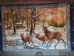 DEERS IN WOODS FRINGED TAPESTRY THROW BLANKET 54X37