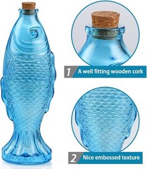 3-Pack Fish Shaped Glass Bottles Decorative Bottles with Cork Stopper Fish De…