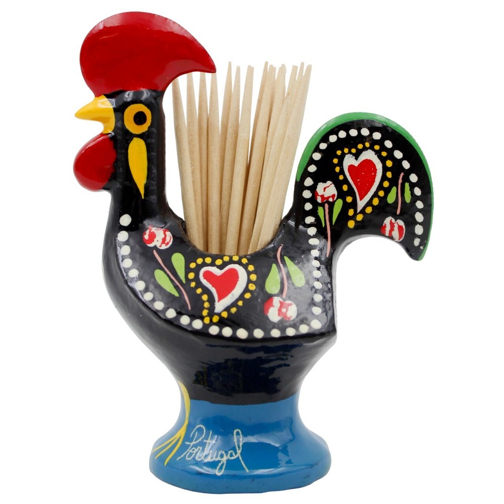 Traditional Hand-Painted Portuguese Good Luck Rooster Toothpick Holder, 3.25″