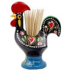 Traditional Hand-Painted Portuguese Good Luck Rooster Toothpick Holder, 3.25″