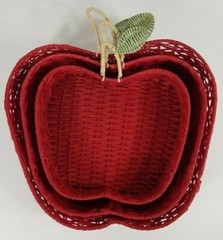 Set of 3 red apple shaped nesting woven baskets Small Medium Large