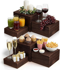 Wooden Display Risers Set – 6 Pcs Stackable Rustic Stands for Events and Decor