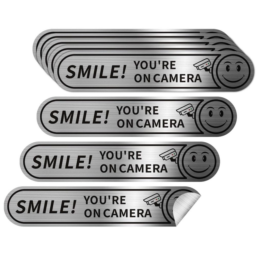 8 pieces Smile You’re On Camera Stickers for Cars, Brushed Silver 24 Hour Vid…