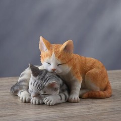 Polystone Cute Orange And Gray Sleeping Tabby Kittens Home Decorative Figurine