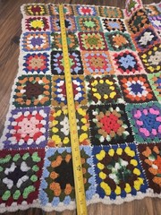 Vintage Handmade Crochet Granny Square Blanket Afghan Multi-Color Boho