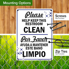 Please Help Keep This Restroom Clean Sign, Bilingual English and Spanish, 10X14