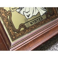 Vtg Alphonse Mucha Winter Art Nouveau Framed Mirror Art Wood Frame Art Deco