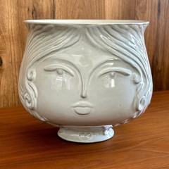 Rare – Jonathan Adler 8″ Utopia Two Face Vase | White Ceramic Flower Pot | Art