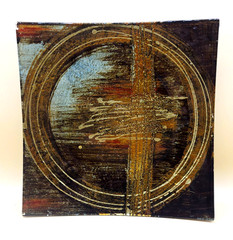 Decorative Fused Glass Square Glass Plate Gold, Brown w/Glitter High Gloss 9.5″