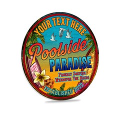 Personalized Family Pool Decor Sign Poolside Paradise 14″ Round 100142002015