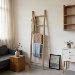 Wooden Blanket Ladder – 76in Natural & Motley Wood – Leaning Wall Decor