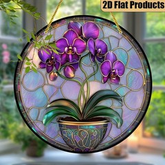Vibrant Purple Phalaenopsis Orchid Potted Plant Acrylic Suncatcher Window Decor
