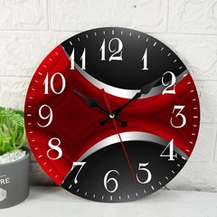 Wooden Wall Clock Silent Nonticking Red Black Grey Irregular Geometric Grid Stri