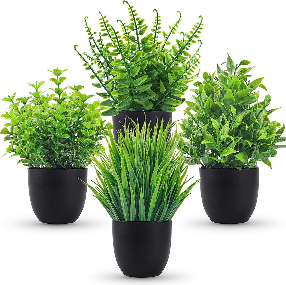 4 Pack Fake Plants for Bathroom Home Office Table Decor Indoor Black Accessories