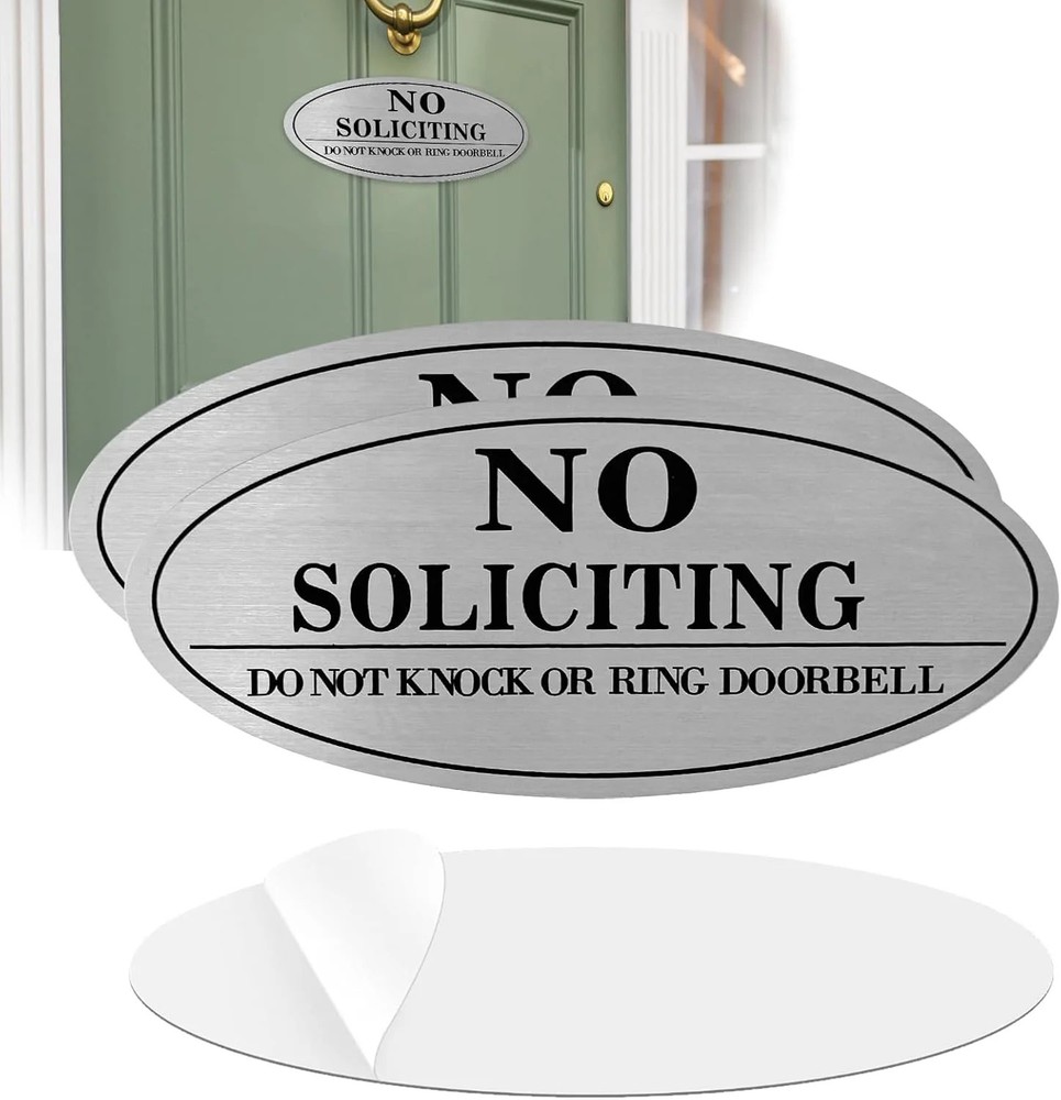 2 Pack No Soliciting Sign for House, Self-Adhesive Metal No Soliciting Signs for