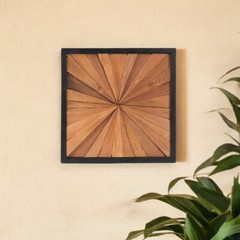 Rustic Teak Wood Wall Art – 17″x17″ Geometric Starburst Panel, Handcrafted Decor