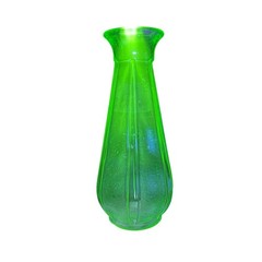 Vintage Uranium Green Textured Glass Ribbed Vase Mid Century Modern 9 inch