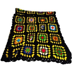 Handmade Crochet Granny Square Afghan Blanket Black Boho Retro Patchwork 62″x70″