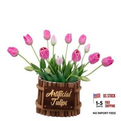 15PCS 15.75″ Artificial Tulips, Premium Latex Natural Feel 15pcs Deep Pink