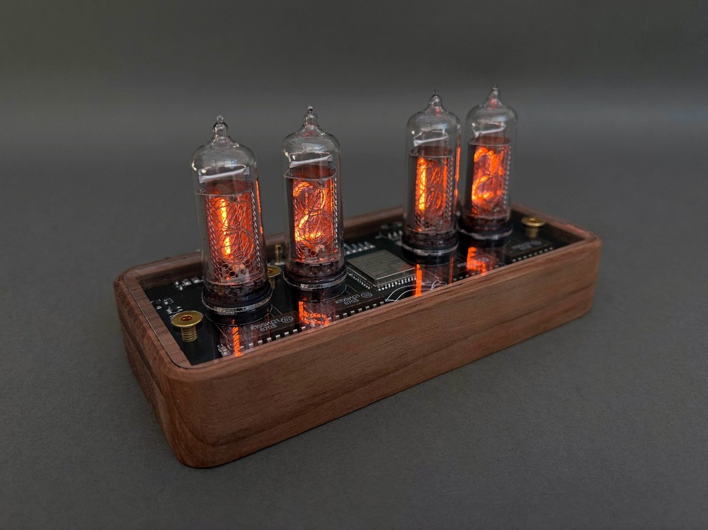 Handcrafted IN14 Nixie Tube Clock, Black American Walnut Base