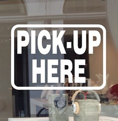 PICK UP HERE SIGN DECAL BUSINESS VINYL STICKER RETAIL RESTAURANT OUTSIDE APPLY