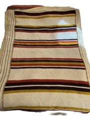 VTG Aztec Southwest Afghan Blanket Knitted Tan Beige Reversible Woven 78 X 56”