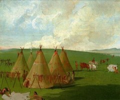 SIOUX INDIAN ENCAMPED UPPER MISSOURI DRESSING BUFFALO 1832 GEORGE CATLIN REPRO