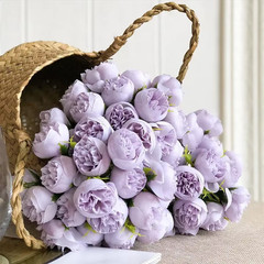 Rose Pink Peony Artificial Flowers Silk Bouquet 27Heads Roses Fake Flower for Ta