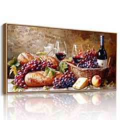 Large Framed Wall Art, Kitchen Wall Art, Rustic Wall Decor, Vintage Food Wine…