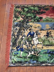 Vintage English Fox Hunting Tapestry Wall Hanging Rug,Cabin Decor,48 x 72″