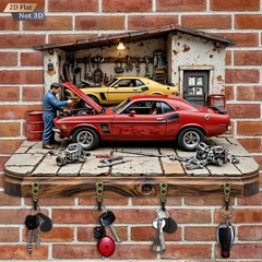 American Muscle Car Key Holder Wall Hook Wooden Rack Motorcycle Decor 4 Hooks