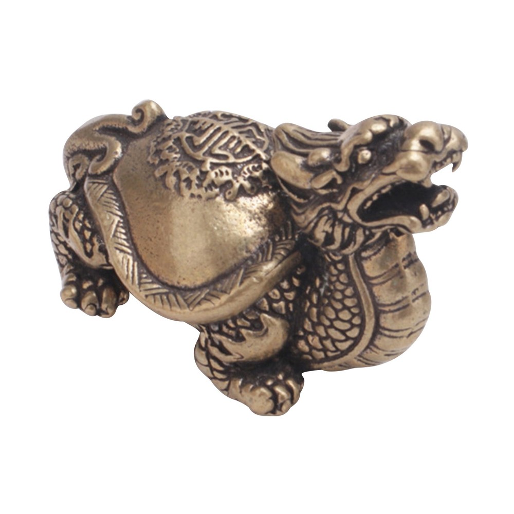 Copper Brass Dragon Turtle Small Statue Ornament Chinese Hand Engraved Process a