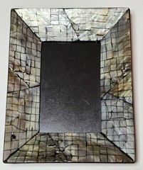 Handcrafted Shimmering Shell Picture Frame Mosaic Crackle 9×7 Vietnam Vtg