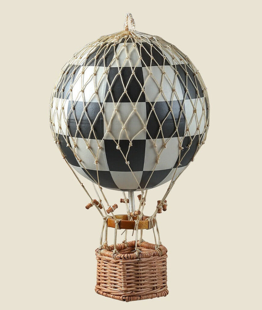 Hot Air Balloon Figurine Model Black & White Check 8″ Hanging Ceiling Home Decor
