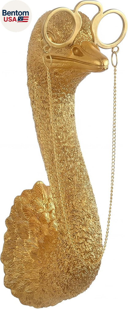Gold Ostrich Animal Head Wall Decor Sculpture, Resin Animal Head for Wall, Faux