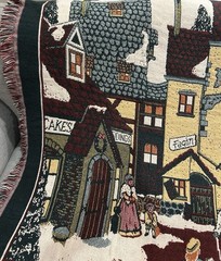 Dept 56 Dickens’ Village Woven Tapestry Christmas 100% Cotton Throw Blanket USA