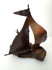 Signed W.Watts (?) 1981 Copper Sailboat Sculpture Brutalist Nautical Art