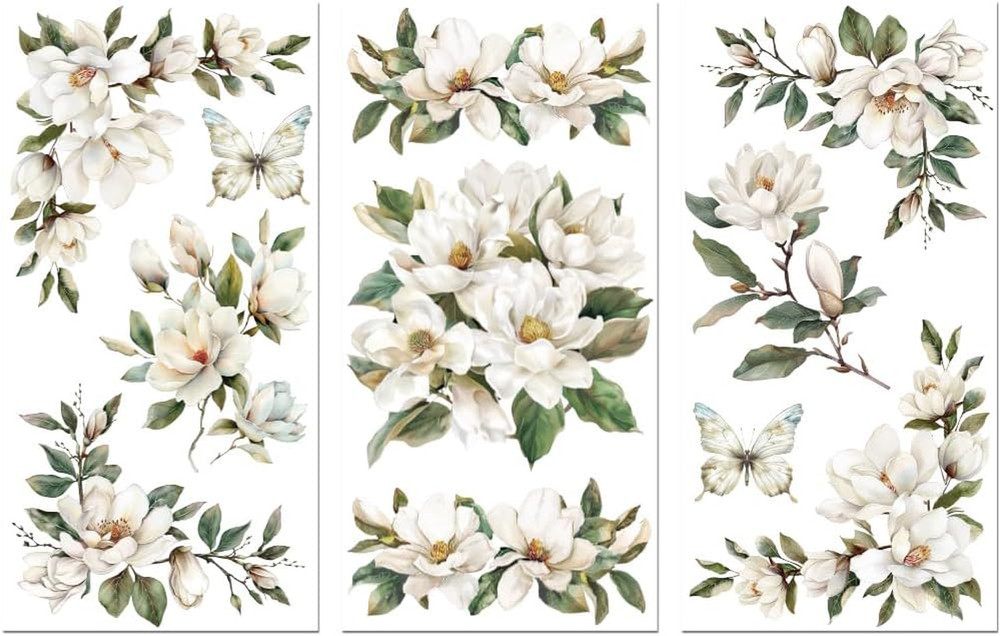Rub on Transfer Sticker for Furniture Crafts Decor 6″X12″ White Magnolia Corner,