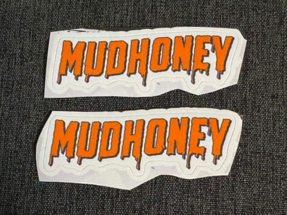 Lot of 2 MUDHONEY 7/8″ x 3″ Band Logo STICKERS Green FAST FREE SHIP! Mark Arm
