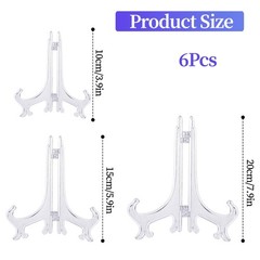 JJUNW 6Pcs Plastic Easel Plate Display Stands, 4/6/8 Inches Acrylic Clear