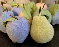 MCM Vintage Sugared Beaded Faux Fruit Pastel Decor 15 Piece Apples Pears