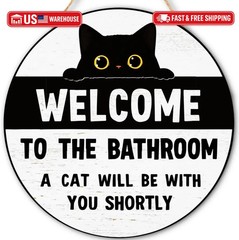 Cat Lovers Gifts Bathroom Wood Hanger, A Cat Will Be with You Sign for Bathroom