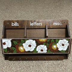Vintage Wooden Floral Letters, Bills, Misc Key Holder Cottage Core Wall Hanging